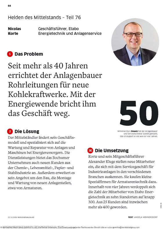 Portraitseite in der WirtschaftsWoche 49